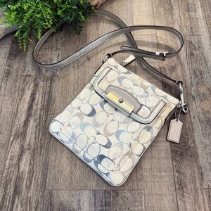 COACH Pewter/Silver & Multi Blues Crossbody Bag with Sequin Detailing